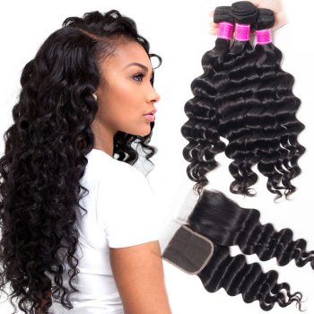 Brazilian Deep Wave 4 Bundles With Lace Closure Recool Hair