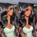 curtain bangs body wave glueless human hair wig (2)