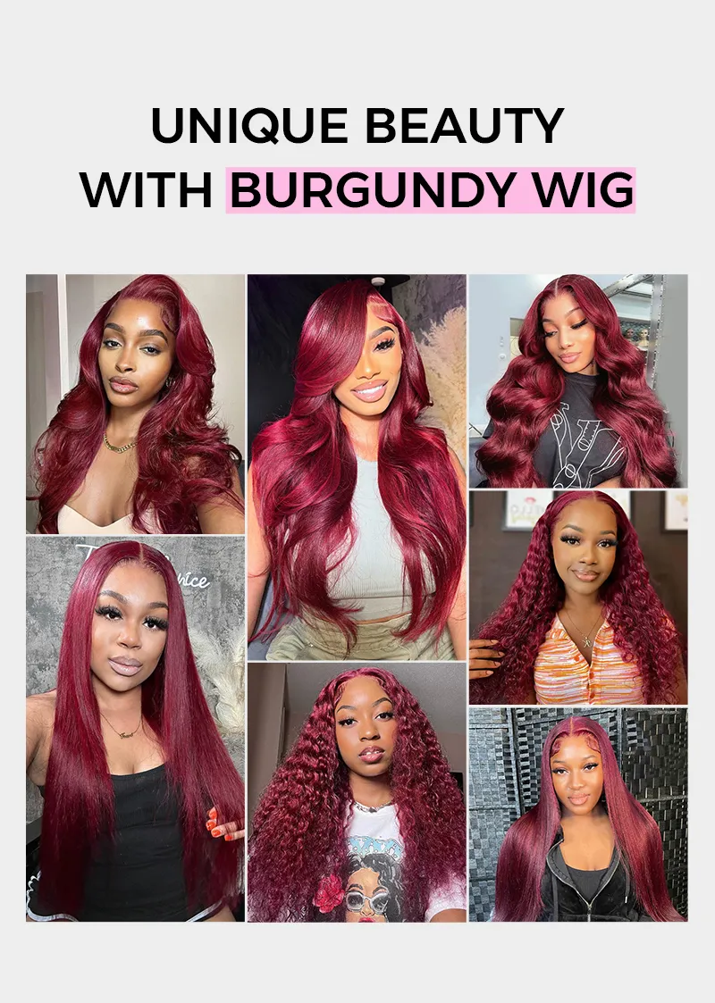 99J Burgundy human hair wig description 5